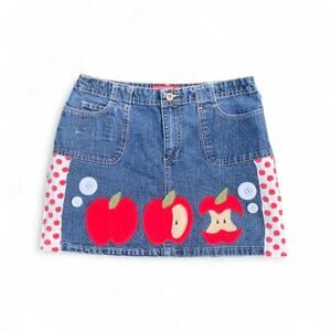Custom Upcycled No Excuses Y2K Apple Patchwork Denim Mini Skirt 7